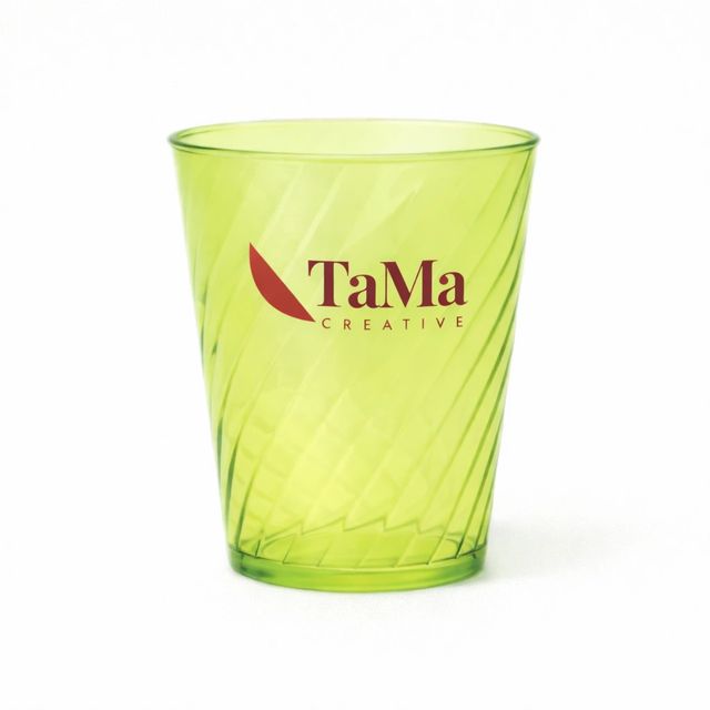 Copo verde-limão com textura torcida e a marca TaMa em branco.